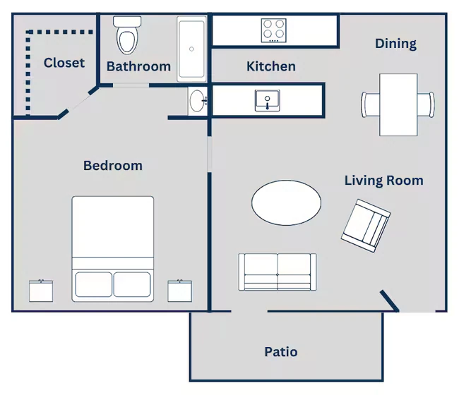1 Bed • 1 Bath 1212 floor plan